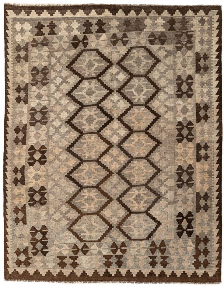 Detail image of 5' 1 x 6' 7 Hand Woven Kilim Maymana Wool Rug