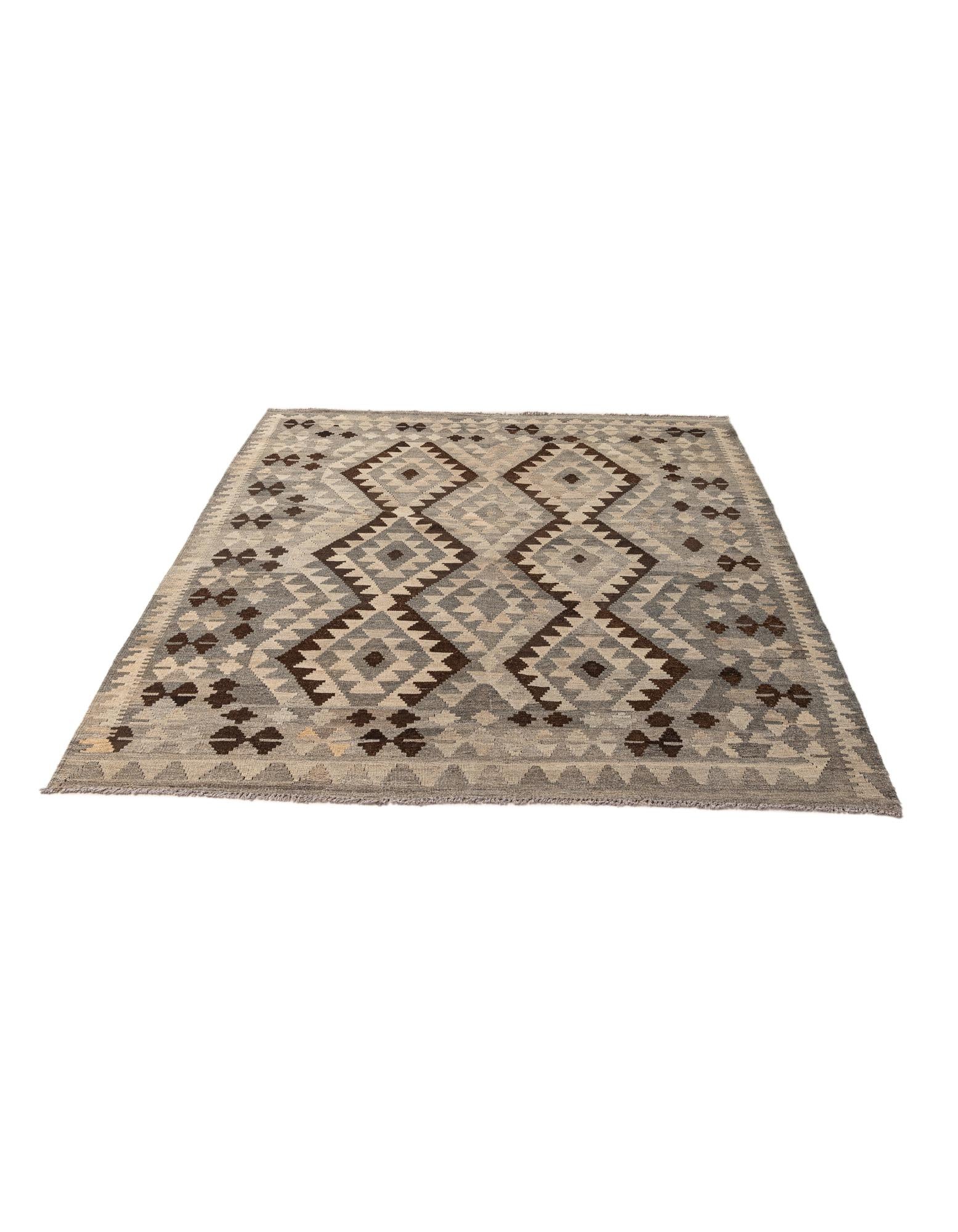 5' 2 x 6' 5 Hand Woven Kilim Maymana Wool Rug