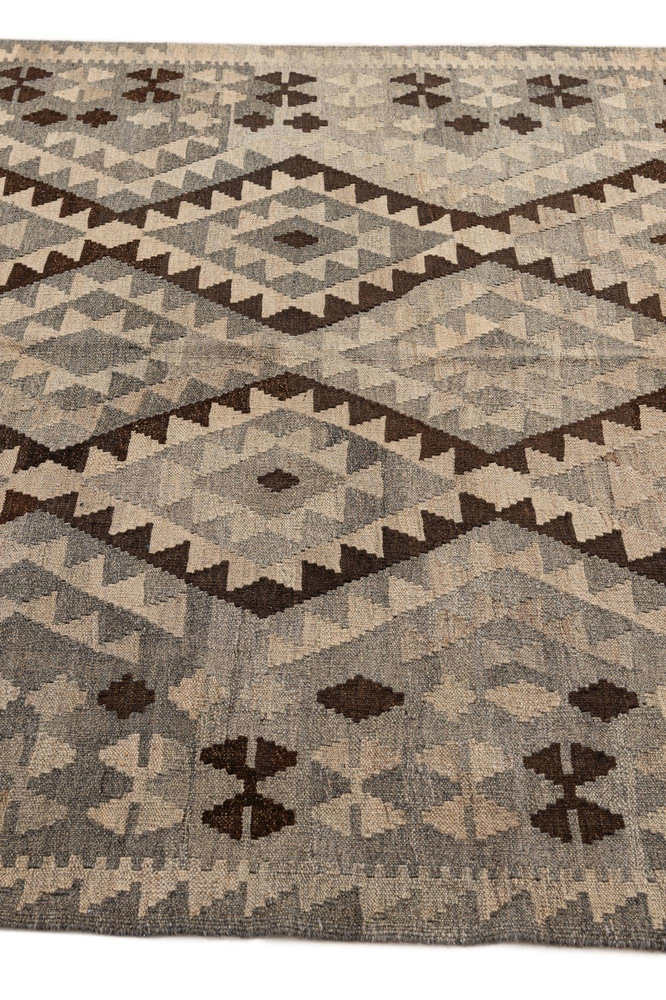 5' 2 x 6' 5 Hand Woven Kilim Maymana Wool Rug
