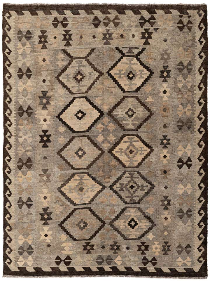 5' x 6' 7 Hand Woven Kilim Maymana Wool Rug