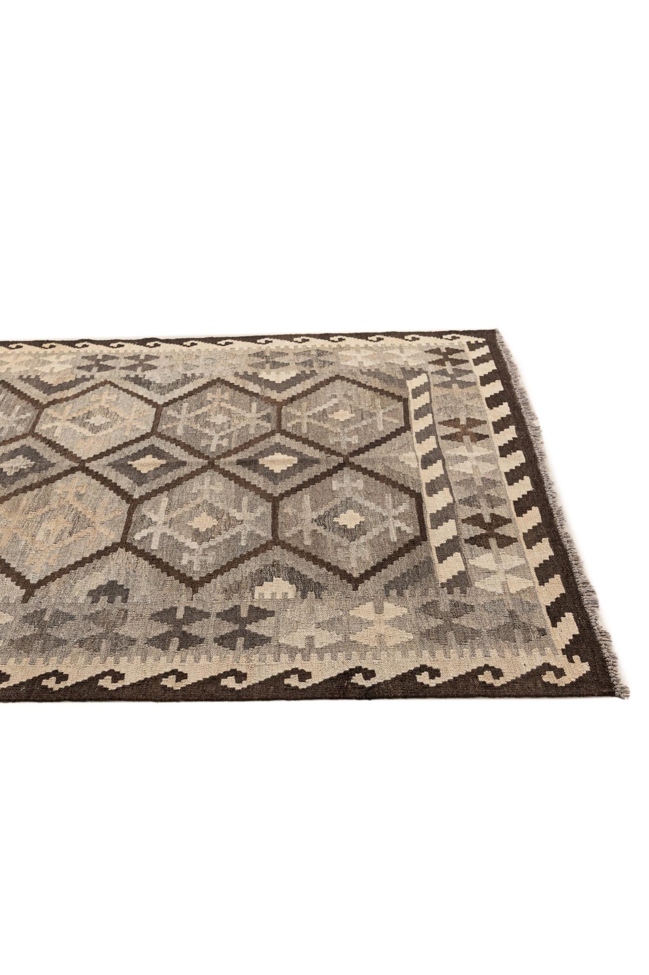 5' 1 x 6' 6 Hand Woven Kilim Maymana Wool Rug