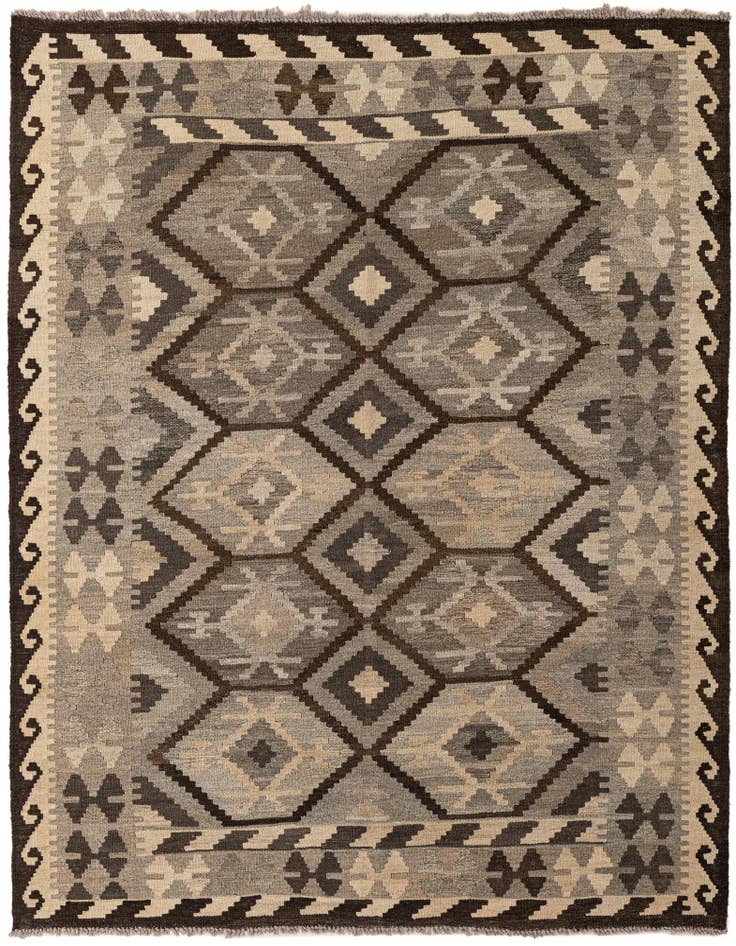Detail image of 5' 1 x 6' 6 Hand Woven Kilim Maymana Wool Rug