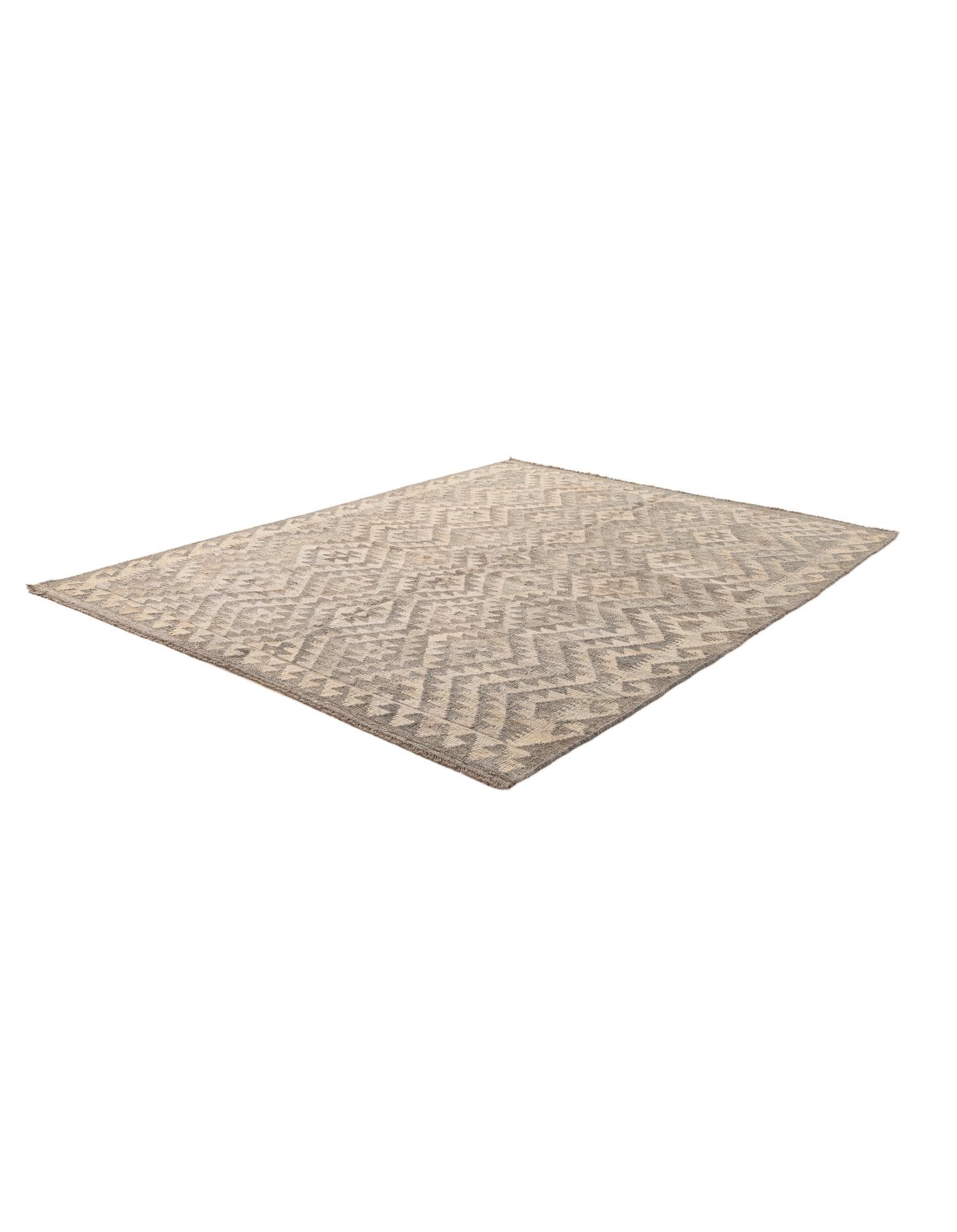 5' 3 x 6' 7 Hand Woven Kilim Maymana Wool Rug