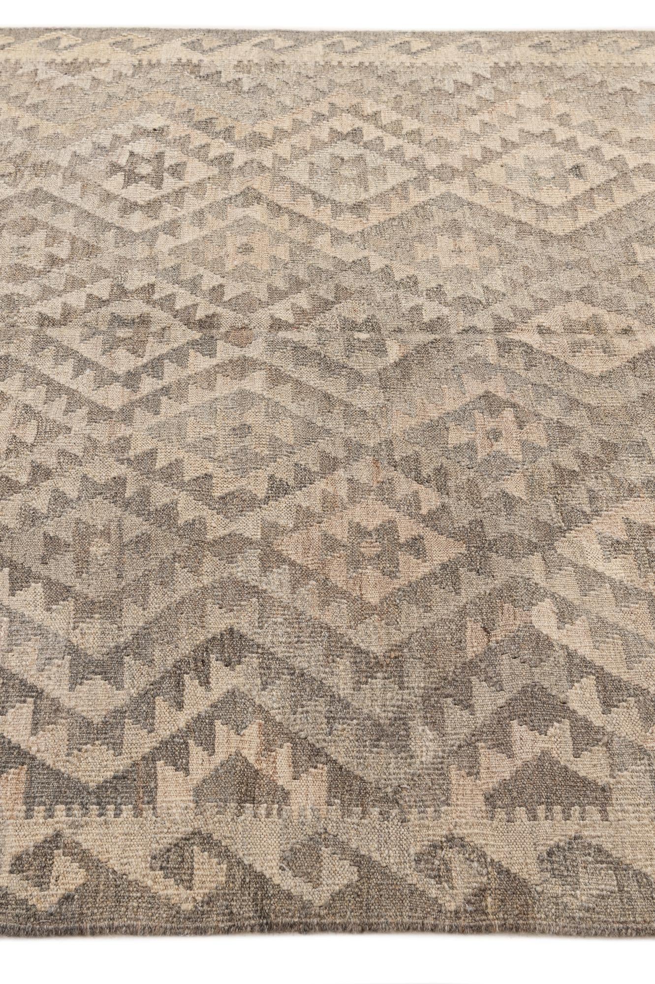 5' 3 x 6' 7 Hand Woven Kilim Maymana Wool Rug