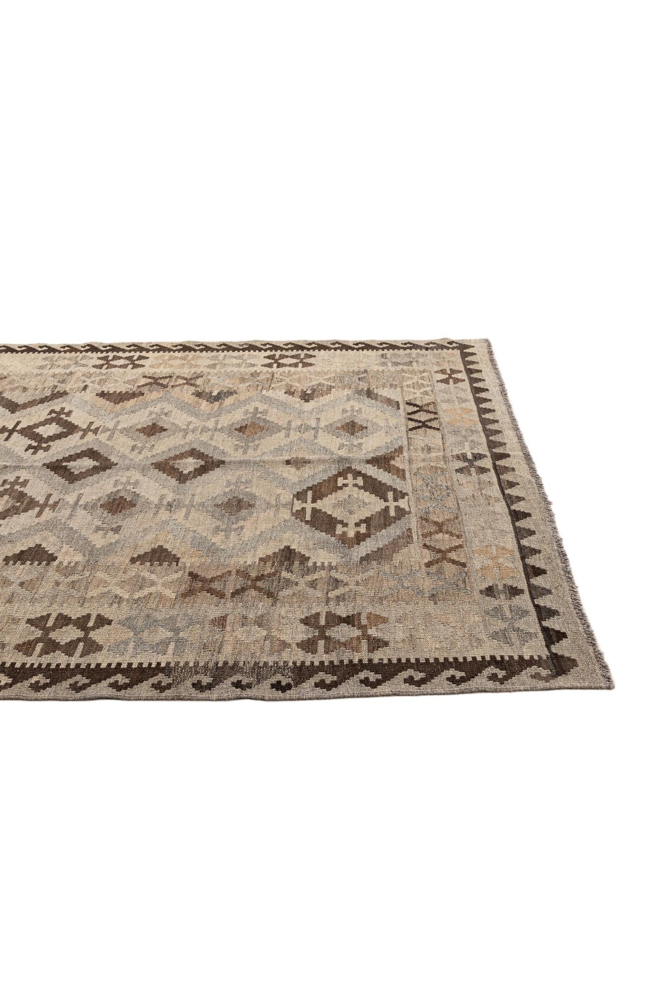 5' 4 x 6' 5 Hand Woven Kilim Maymana Wool Rug