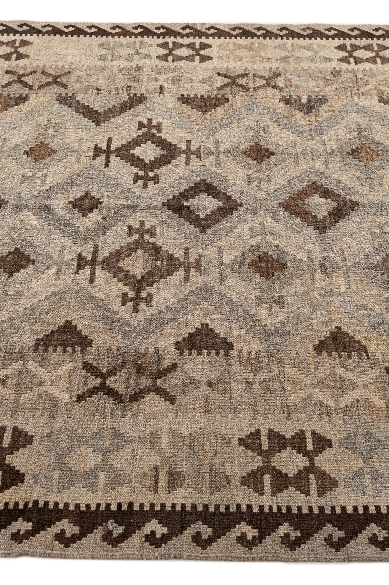 5' 4 x 6' 5 Hand Woven Kilim Maymana Wool Rug