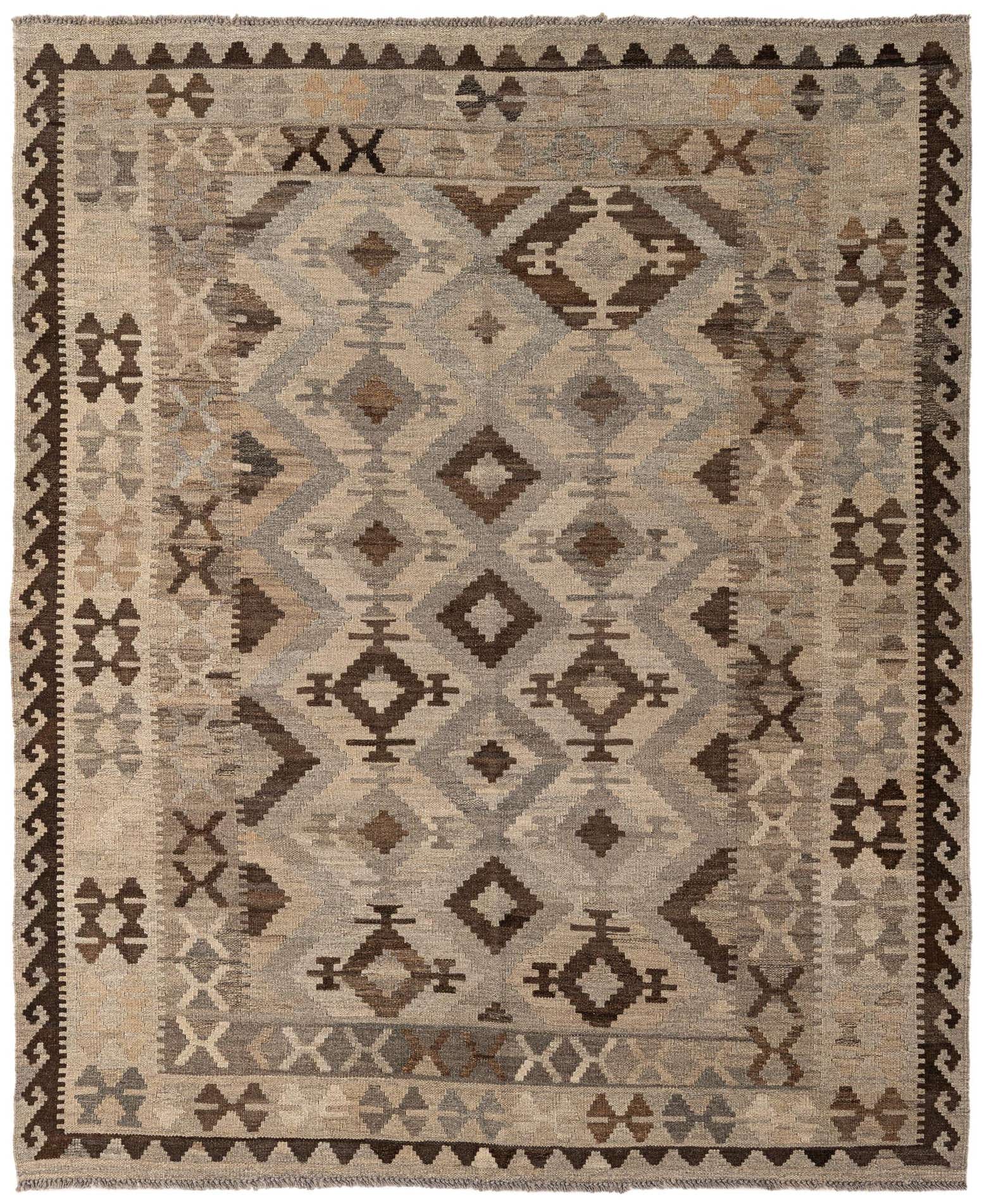 5' 4 x 6' 5 Hand Woven Kilim Maymana Wool Rug