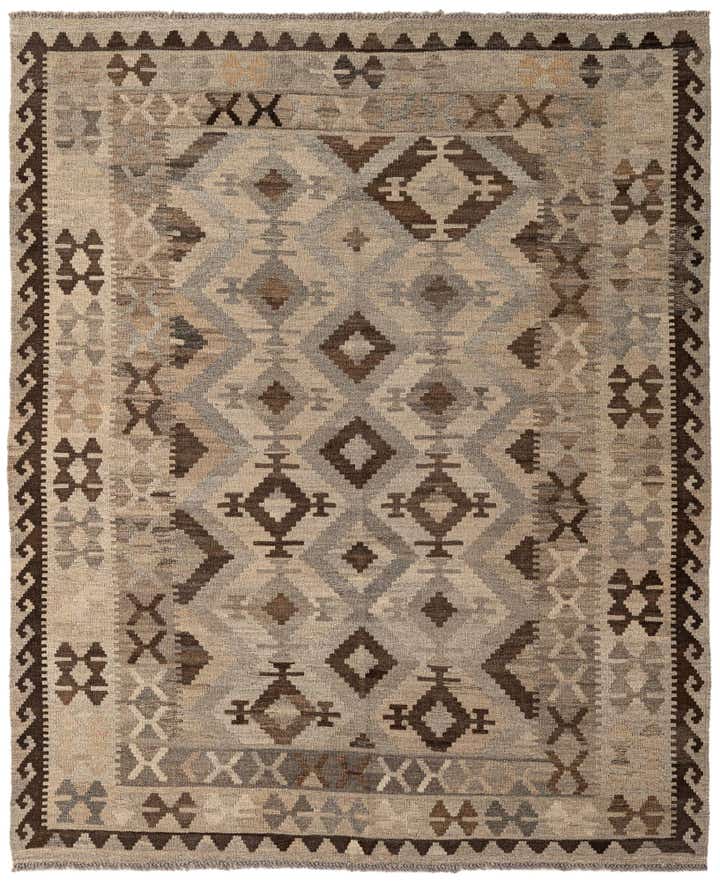 5' 4 x 6' 5 Hand Woven Kilim Maymana Wool Rug