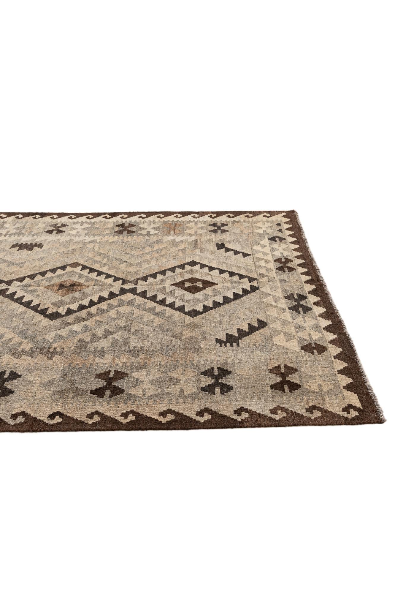 5' 2 x 6' 7 Hand Woven Kilim Maymana Wool Rug