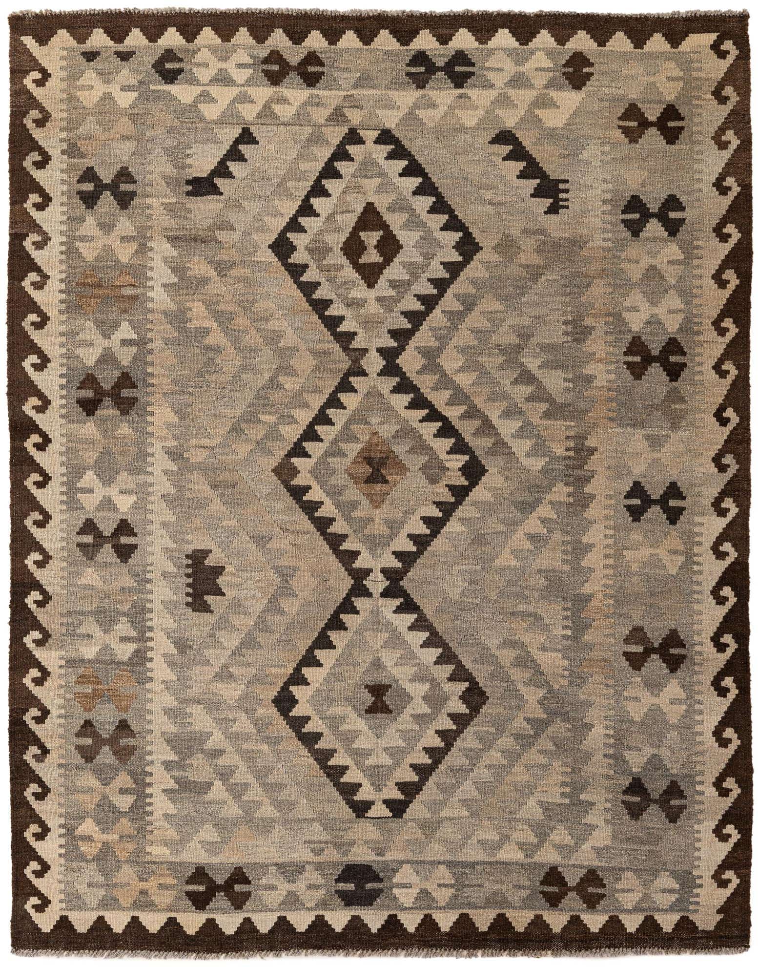 5' 2 x 6' 7 Hand Woven Kilim Maymana Wool Rug