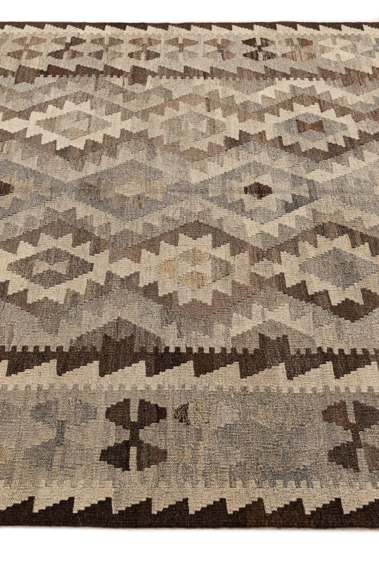 5' 3 x 6' 6 Hand Woven Kilim Maymana Wool Rug