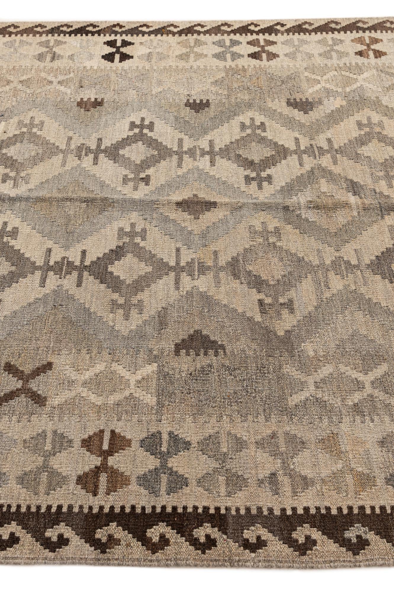 5' 3 x 6' 6 Hand Woven Kilim Maymana Wool Rug