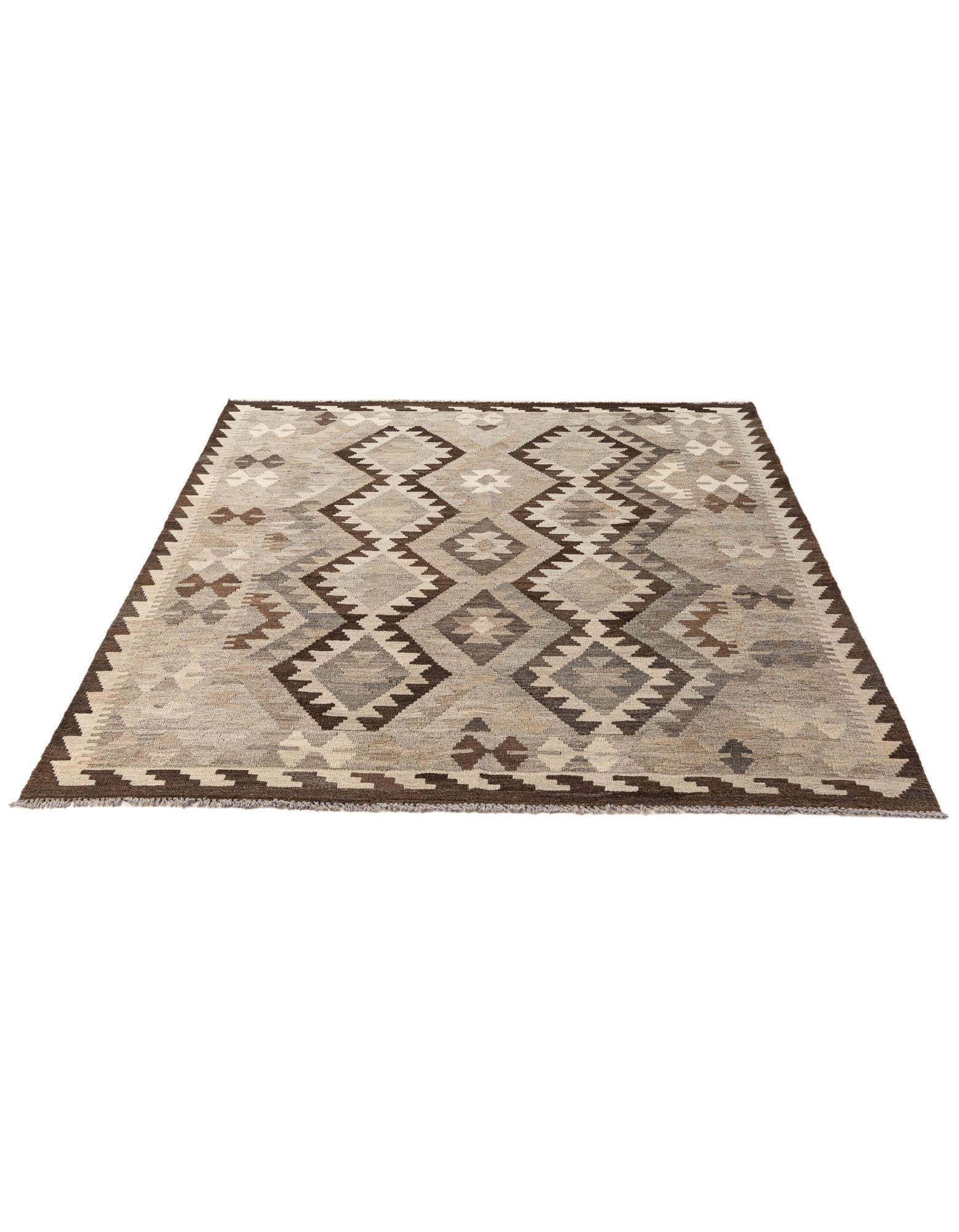 5' 1 x 6' 8 Hand Woven Kilim Maymana Wool Rug