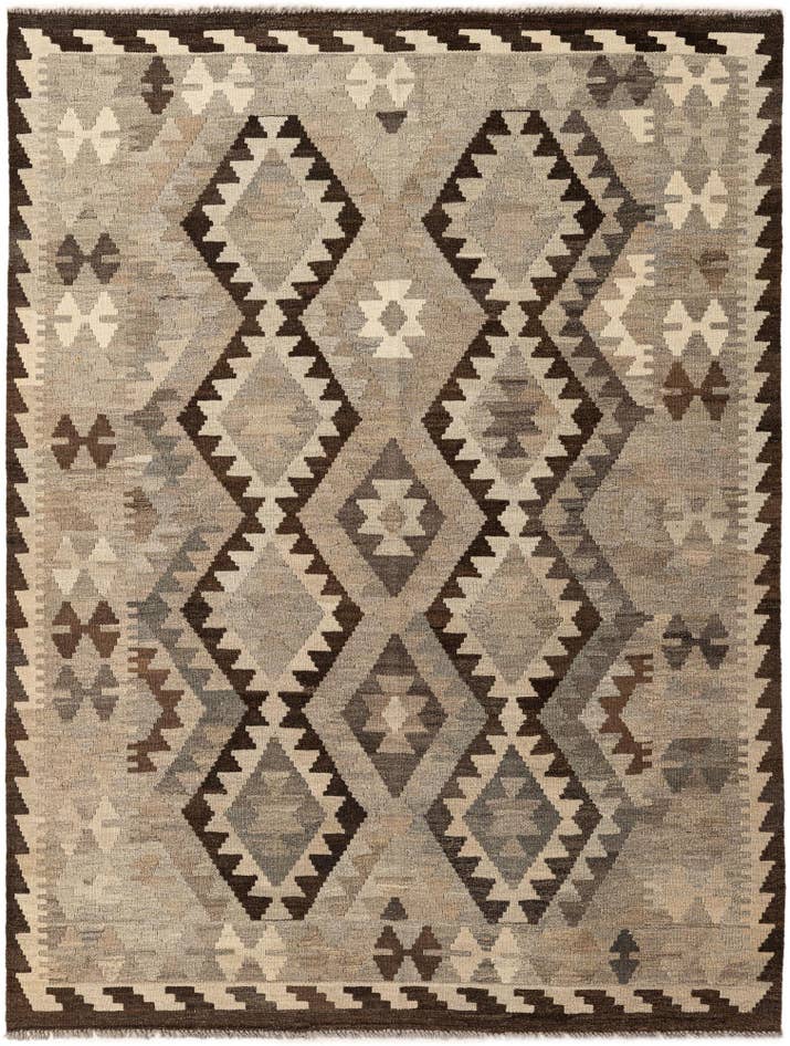 Detail image of 5' 1 x 6' 8 Hand Woven Kilim Maymana Wool Rug