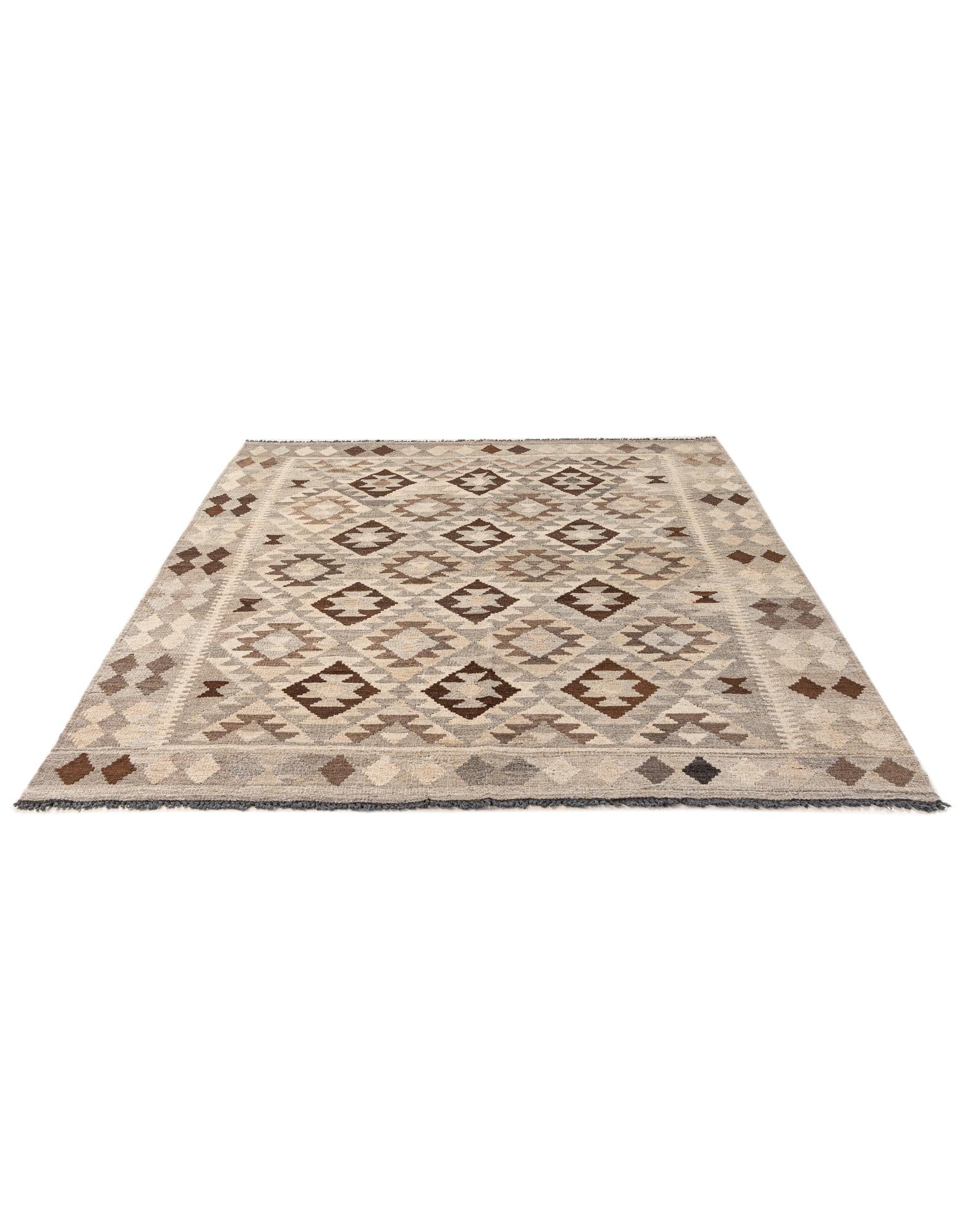 5' 3 x 6' 8 Hand Woven Kilim Maymana Wool Rug