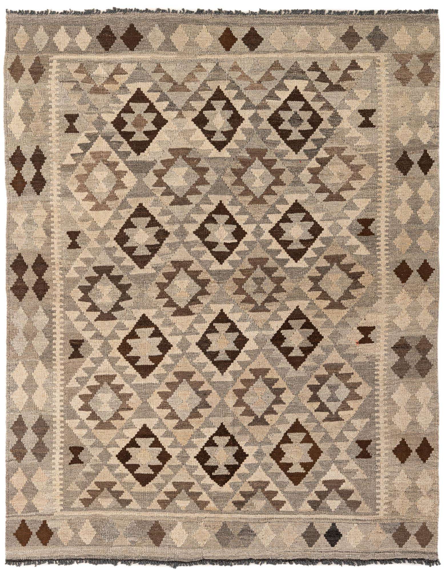 5' 3 x 6' 8 Hand Woven Kilim Maymana Wool Rug