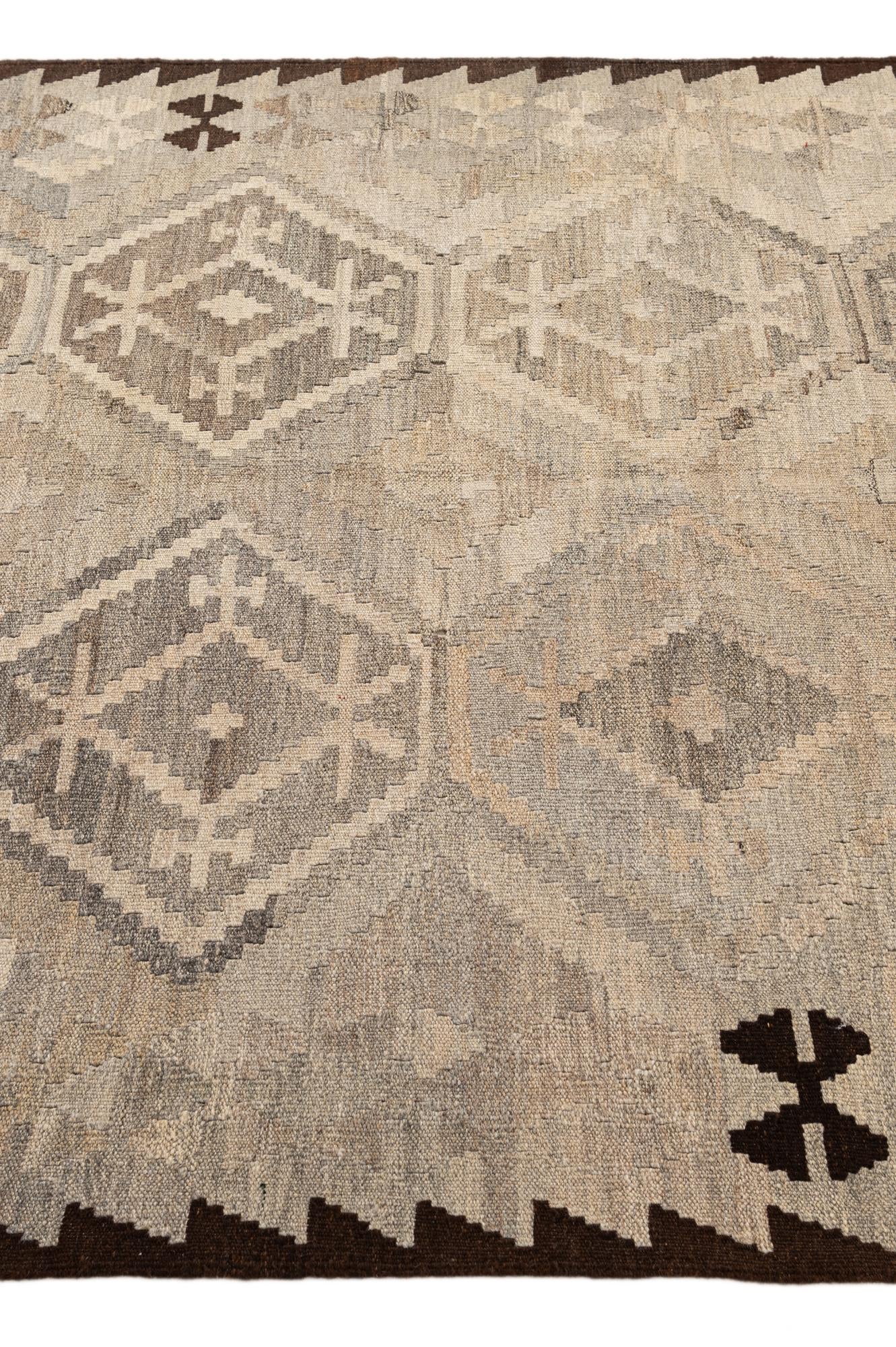 5' x 6' 9 Hand Woven Kilim Maymana Wool Rug