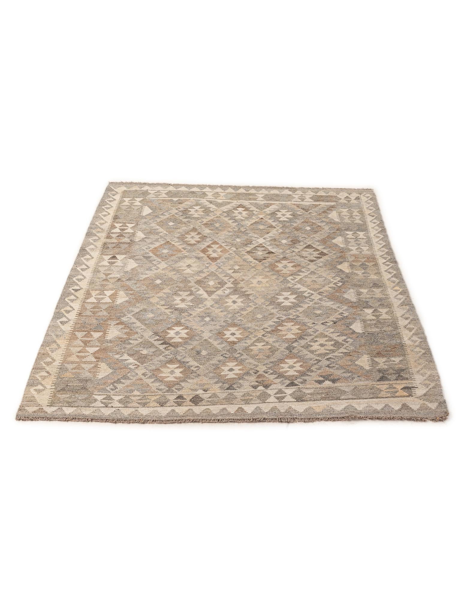 5' 1 x 6' 11 Hand Woven Kilim Maymana Wool Rug