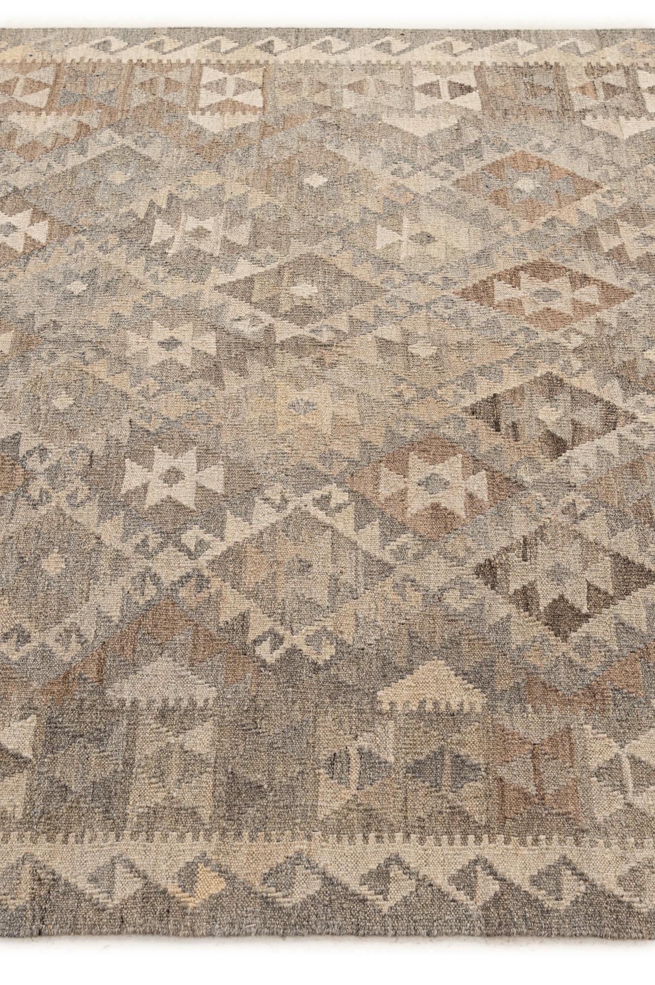 5' 1 x 6' 11 Hand Woven Kilim Maymana Wool Rug