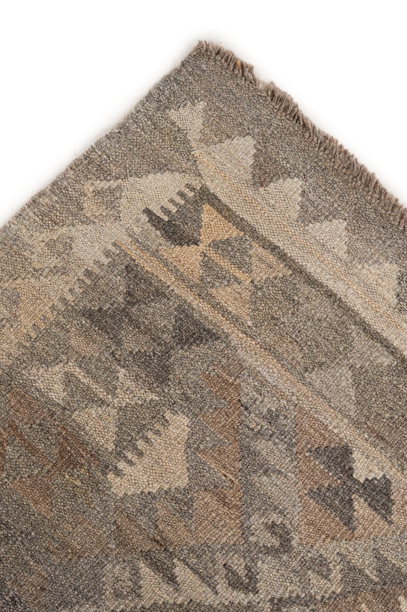 5' 1 x 6' 11 Hand Woven Kilim Maymana Wool Rug