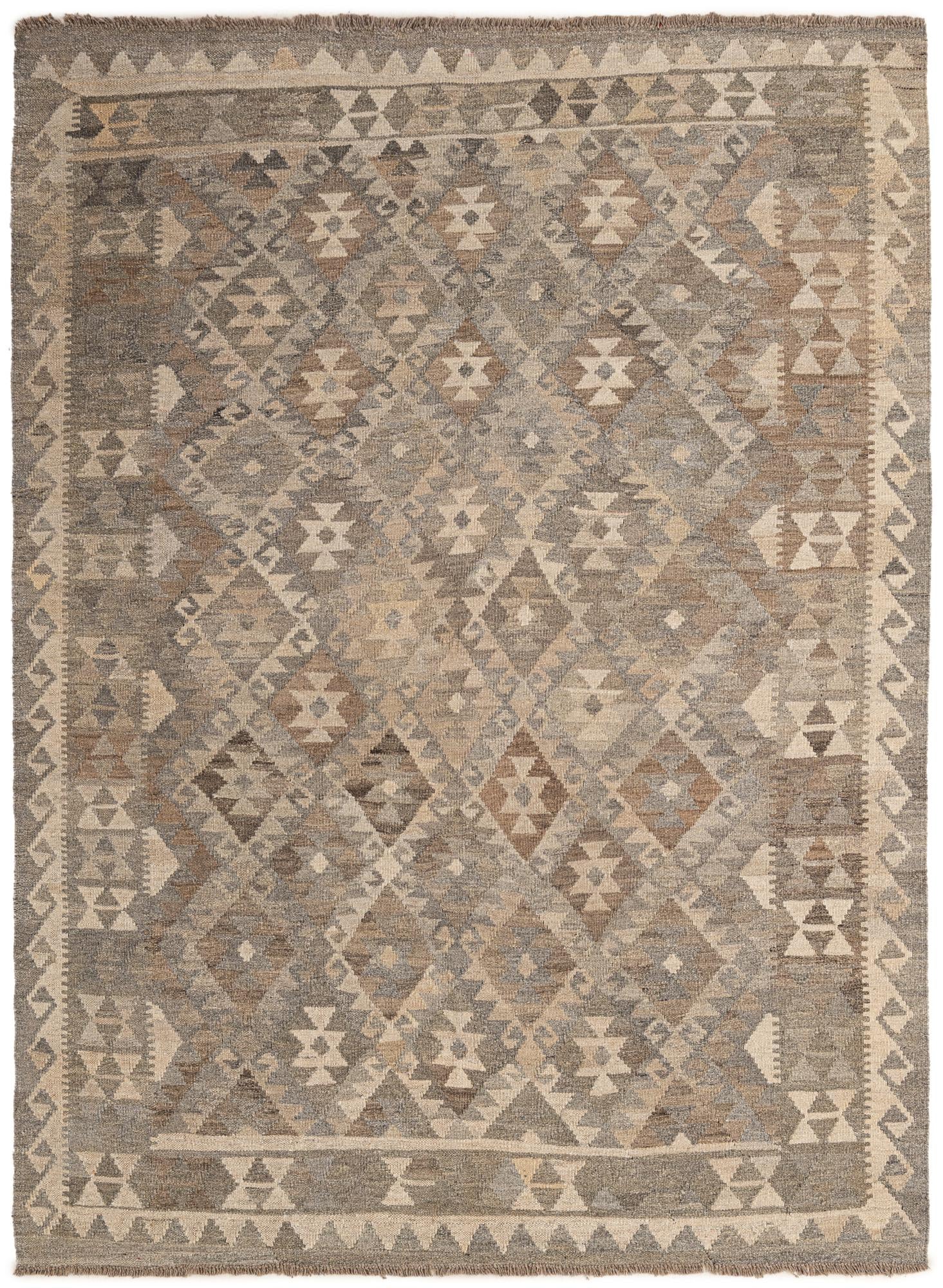 5' 1 x 6' 11 Hand Woven Kilim Maymana Wool Rug