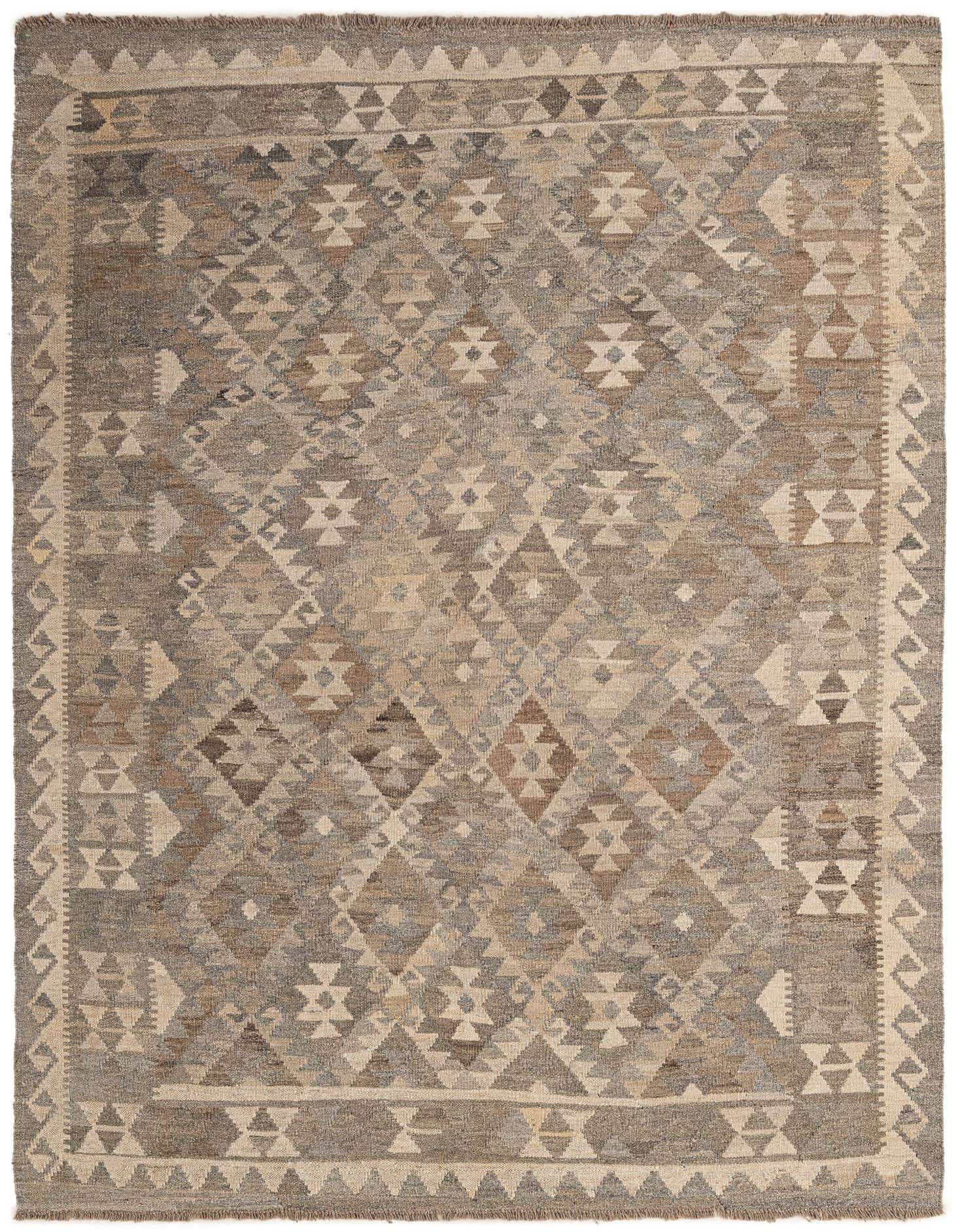 5' 1 x 6' 11 Hand Woven Kilim Maymana Wool Rug