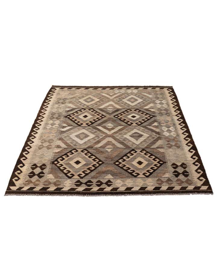 5' 2 x 6' 9 Hand Woven Kilim Maymana Wool Rug
