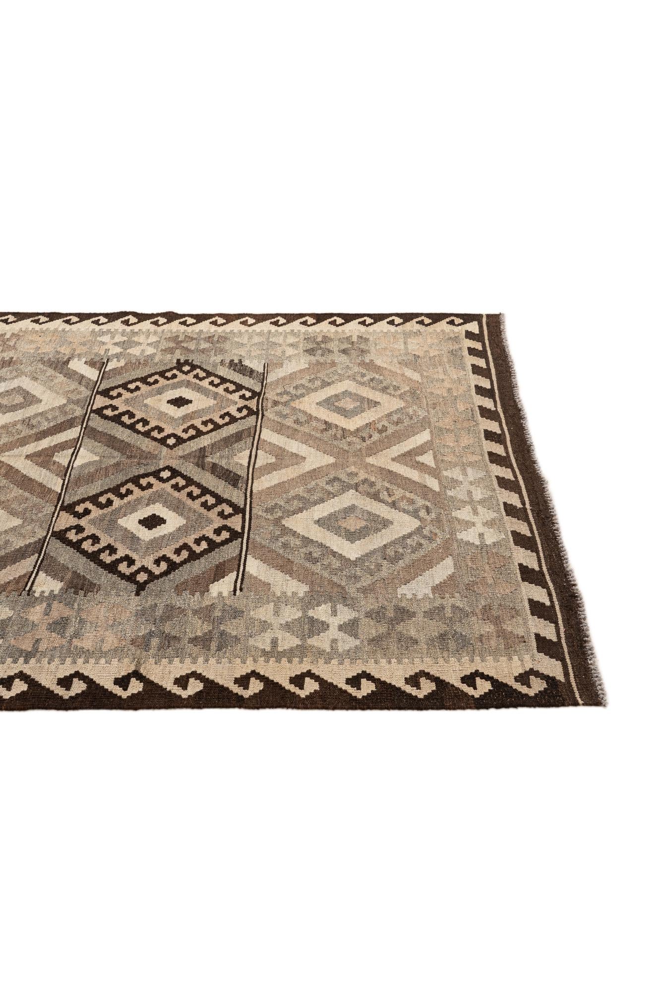 5' 2 x 6' 9 Hand Woven Kilim Maymana Wool Rug
