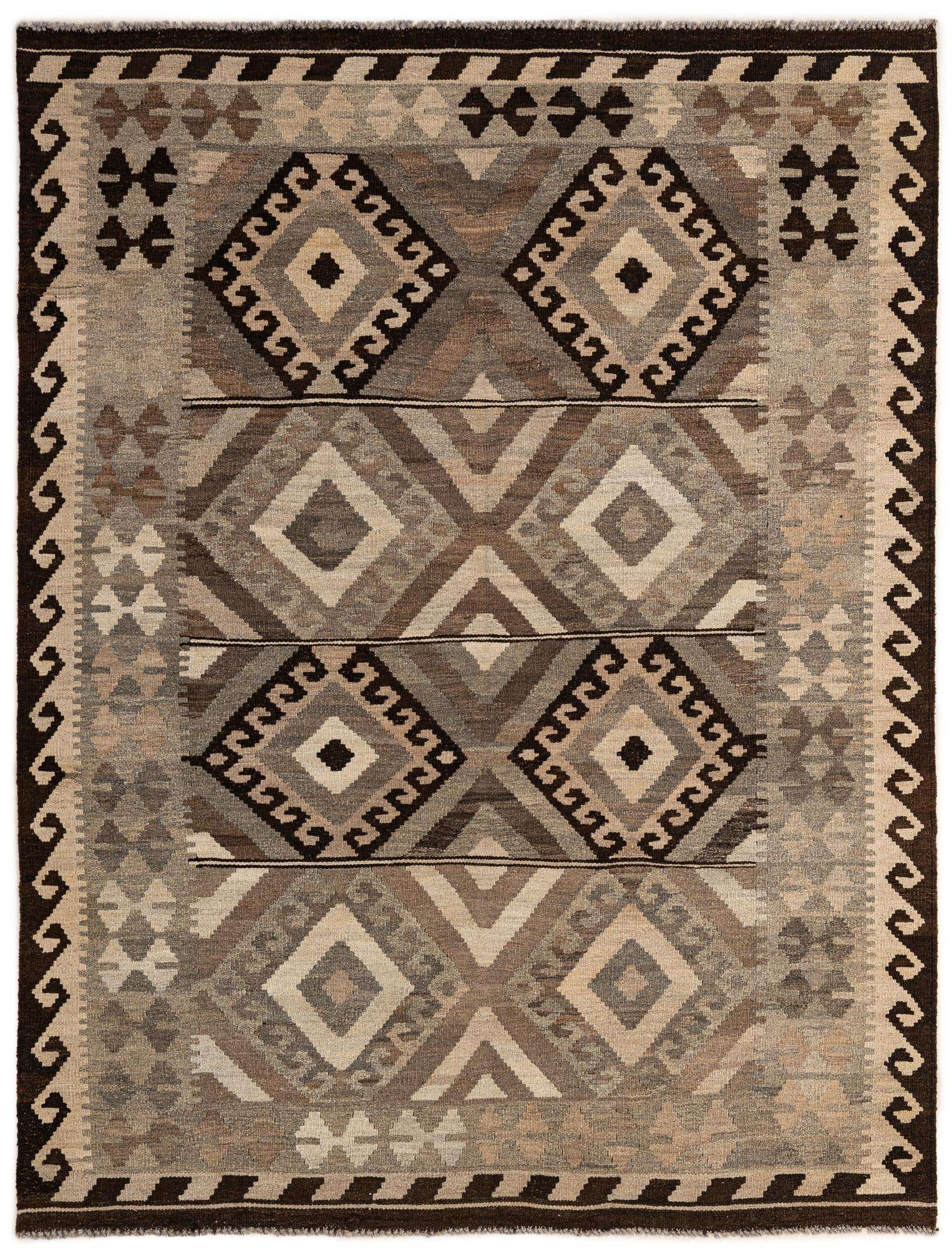 5' 2 x 6' 9 Hand Woven Kilim Maymana Wool Rug