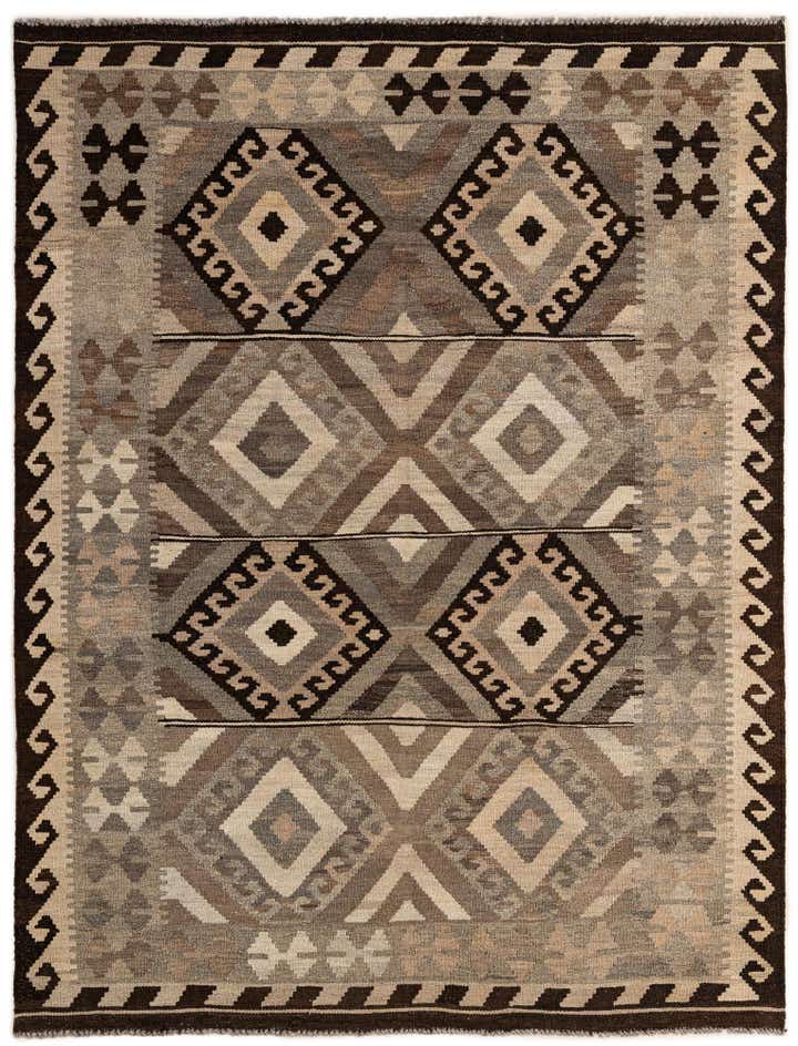 5' 2 x 6' 9 Hand Woven Kilim Maymana Wool Rug