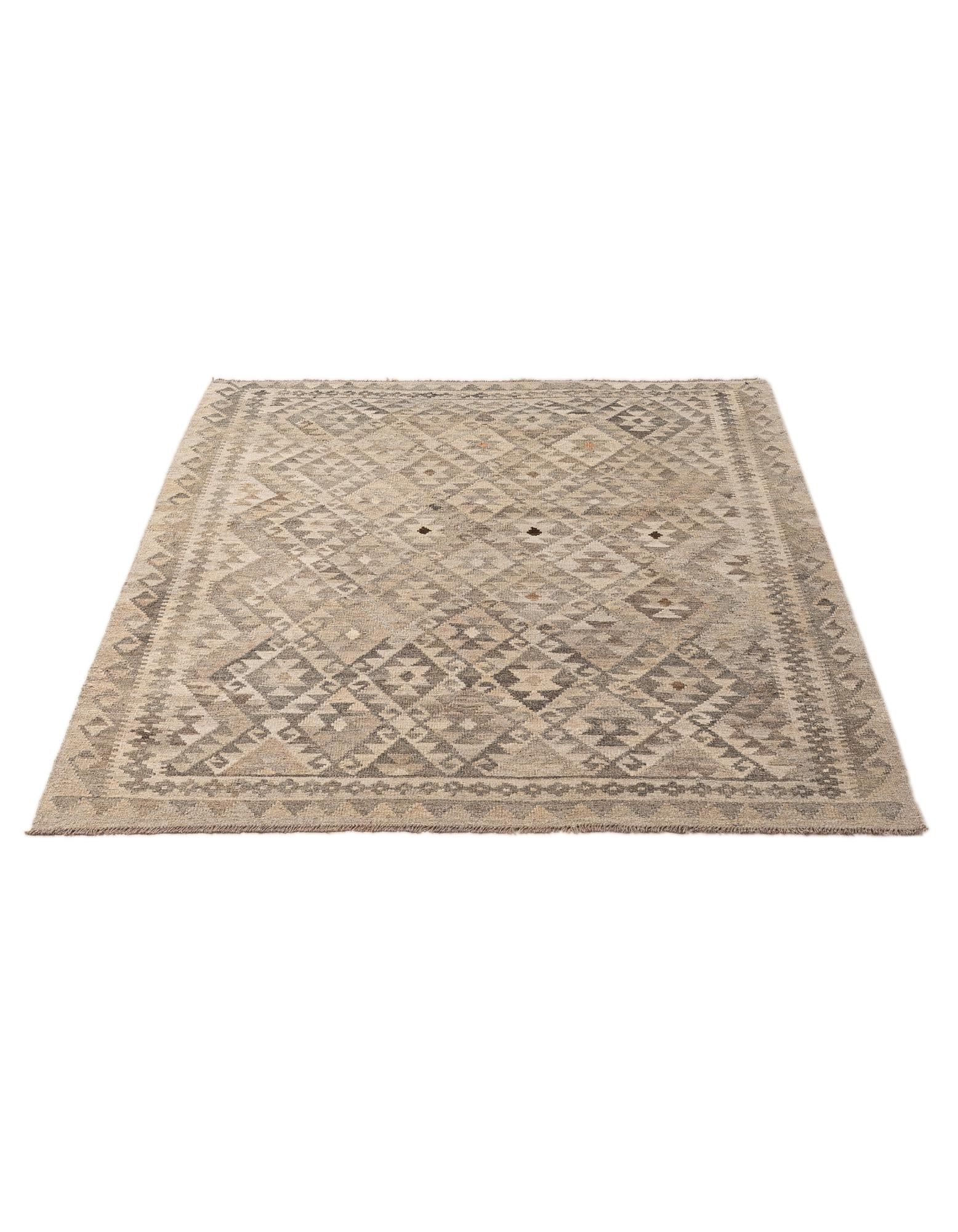 5' 4 x 6' 10 Hand Woven Kilim Maymana Wool Rug