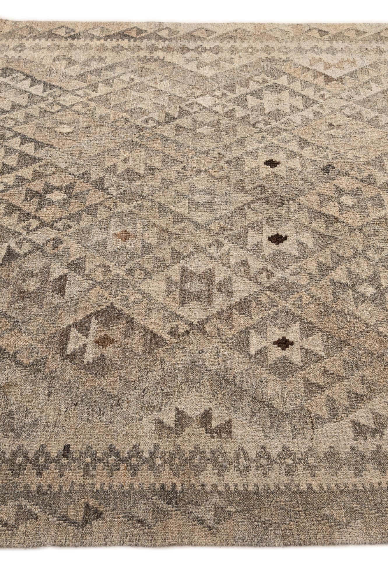 5' 4 x 6' 10 Hand Woven Kilim Maymana Wool Rug