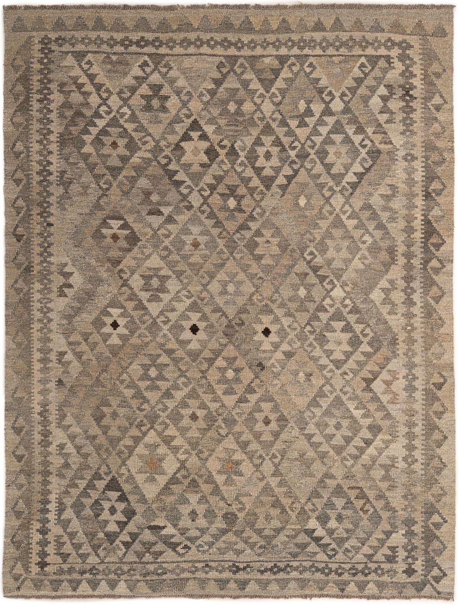 5' 4 x 6' 10 Hand Woven Kilim Maymana Wool Rug