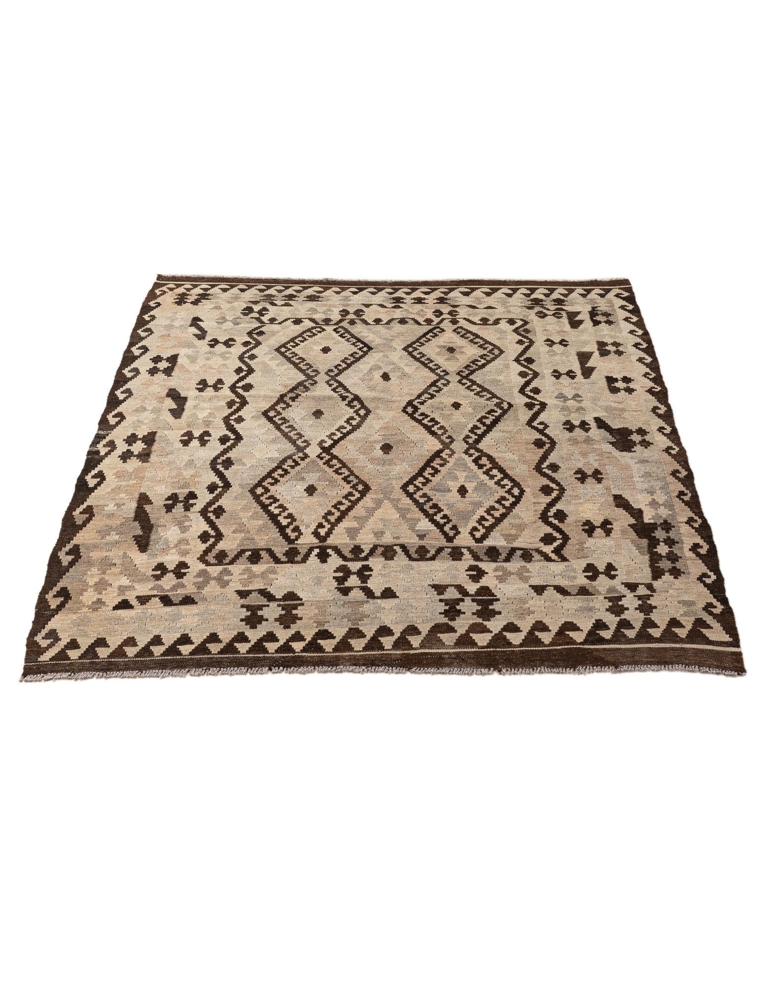 5' 4 x 6' 10 Hand Woven Kilim Maymana Wool Rug