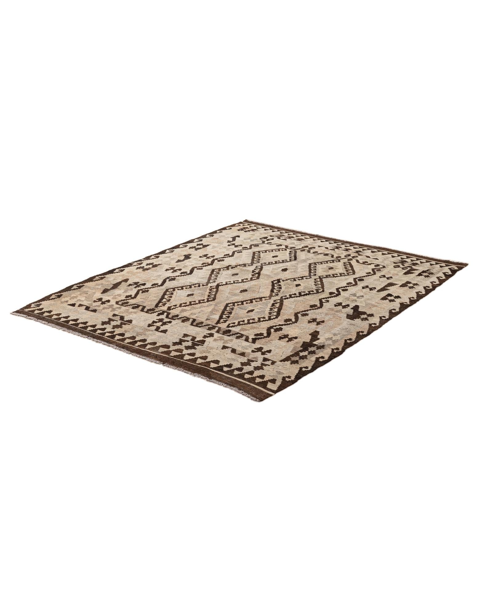 5' 4 x 6' 10 Hand Woven Kilim Maymana Wool Rug
