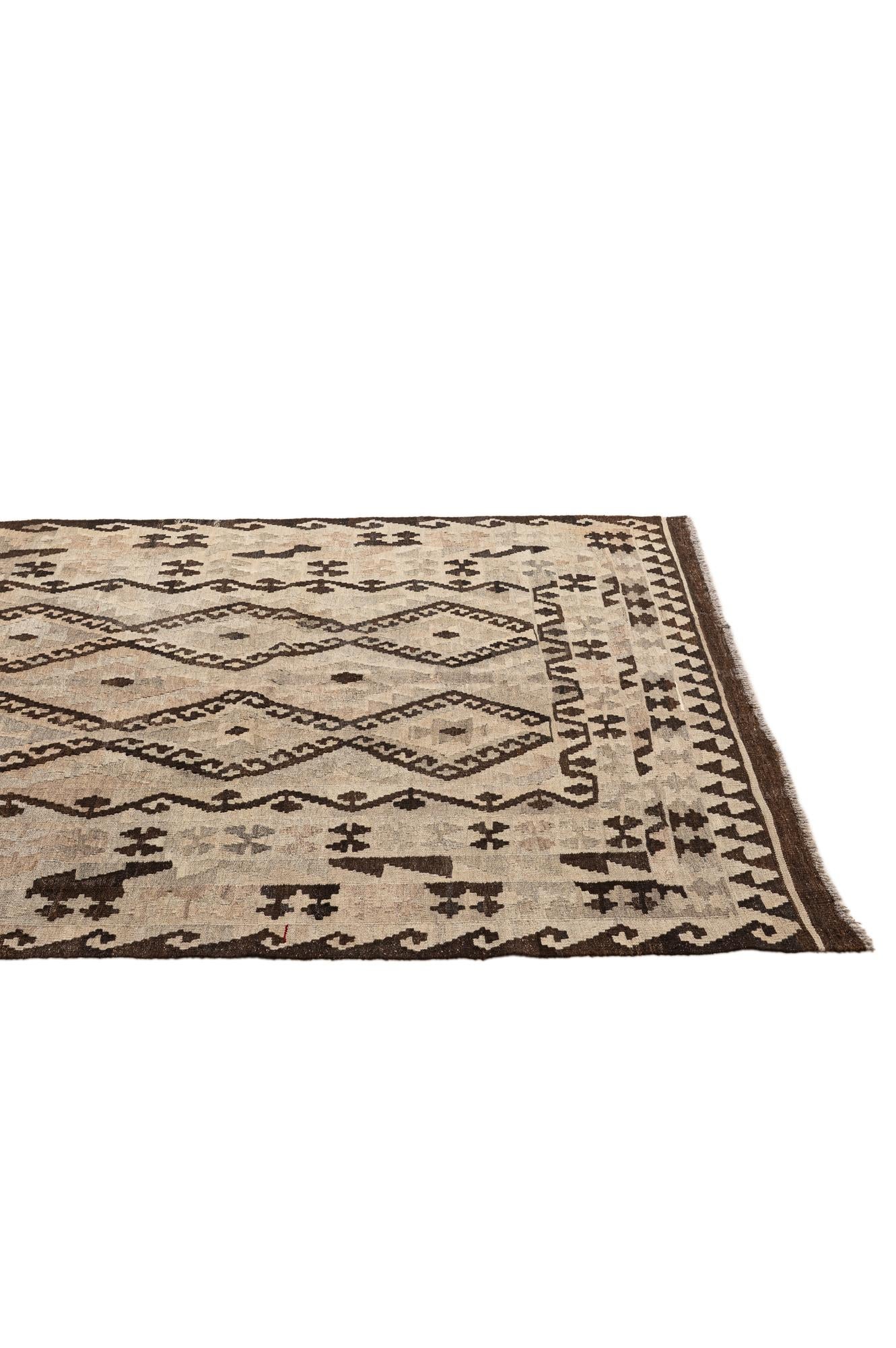 5' 4 x 6' 10 Hand Woven Kilim Maymana Wool Rug