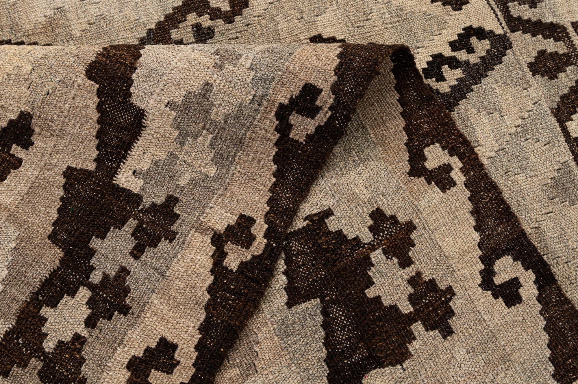 5' 4 x 6' 10 Hand Woven Kilim Maymana Wool Rug