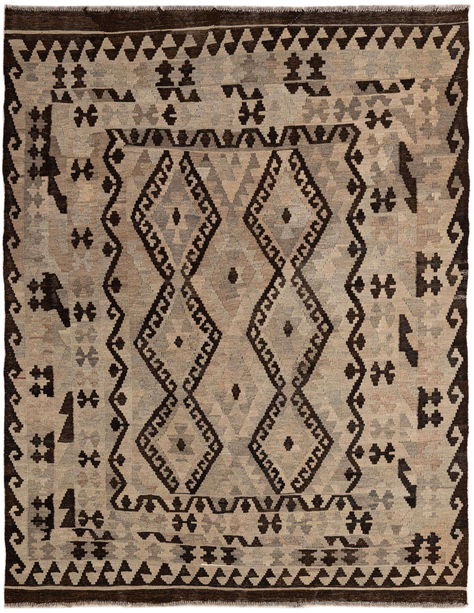 5' 4 x 6' 10 Hand Woven Kilim Maymana Wool Rug