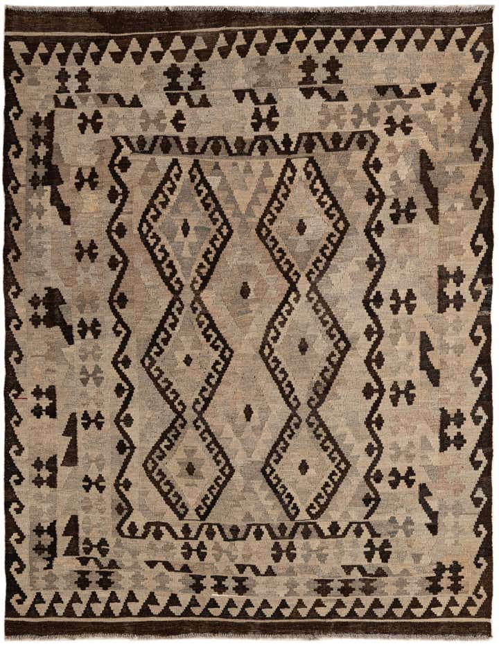 5' 4 x 6' 10 Hand Woven Kilim Maymana Wool Rug