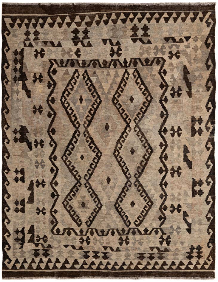 Detail image of 5' 4 x 6' 10 Hand Woven Kilim Maymana Wool Rug