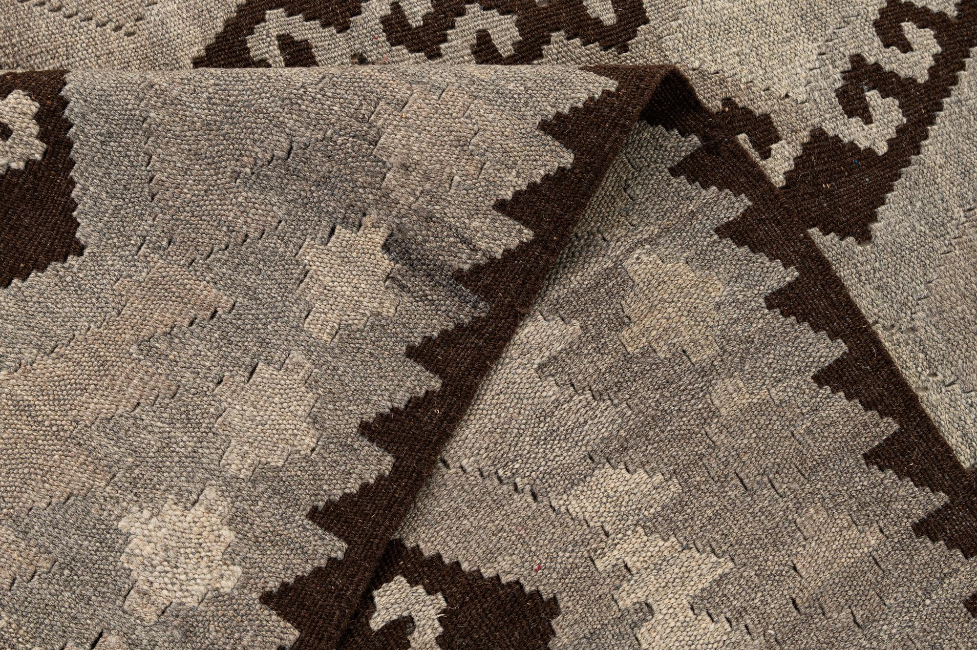 5' 2 x 6' 11 Hand Woven Kilim Maymana Wool Rug