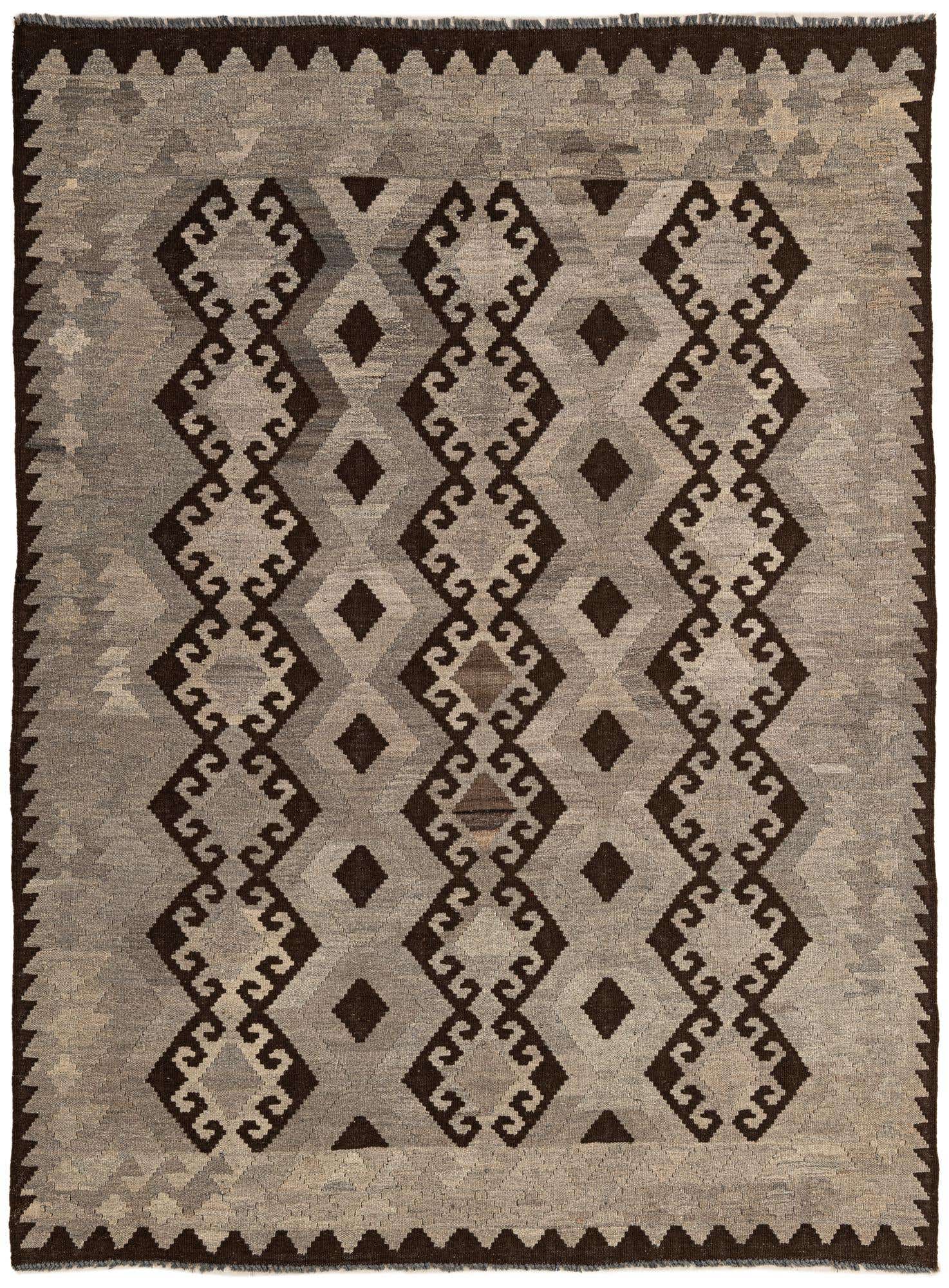 5' 2 x 6' 11 Hand Woven Kilim Maymana Wool Rug