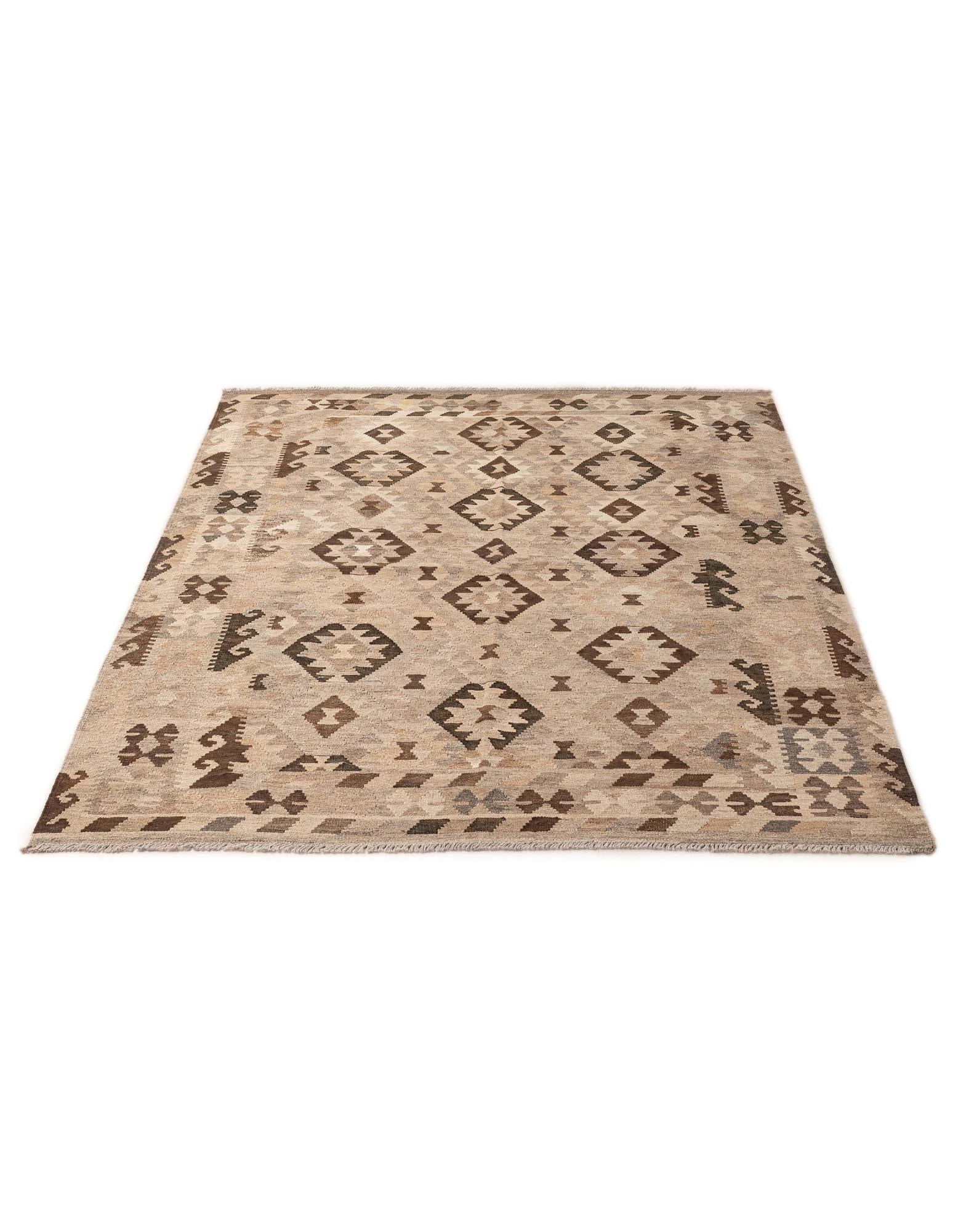 5' 2 x 6' 9 Hand Woven Kilim Maymana Wool Rug
