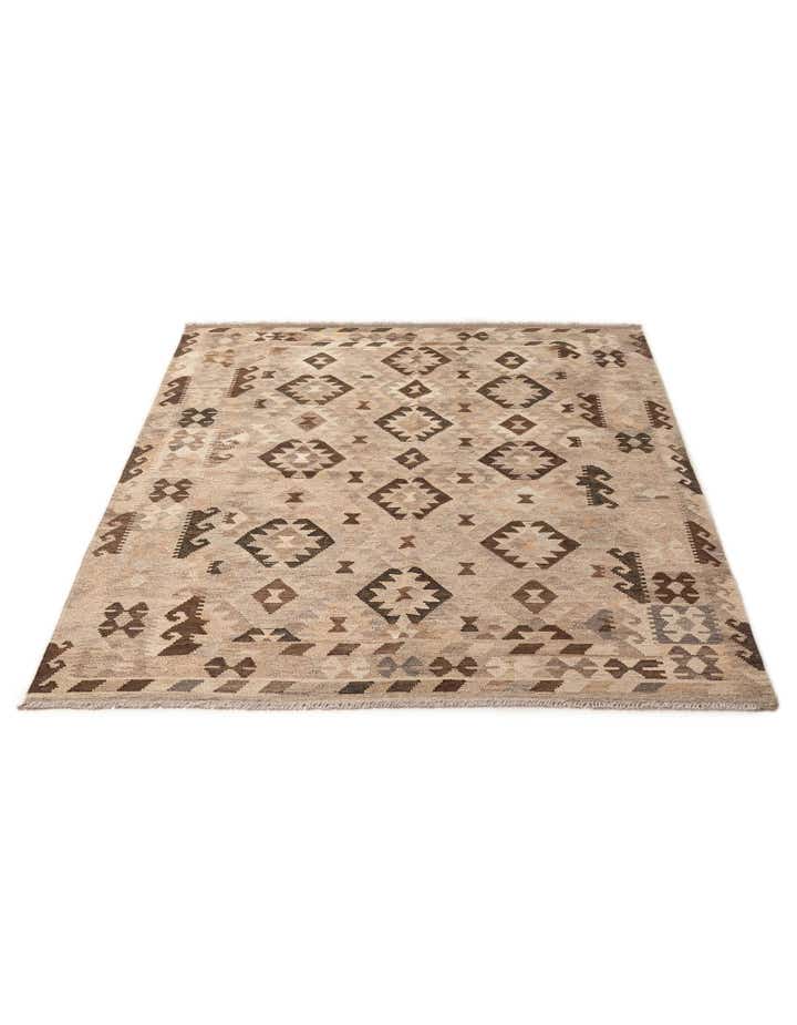 5' 2 x 6' 9 Hand Woven Kilim Maymana Wool Rug