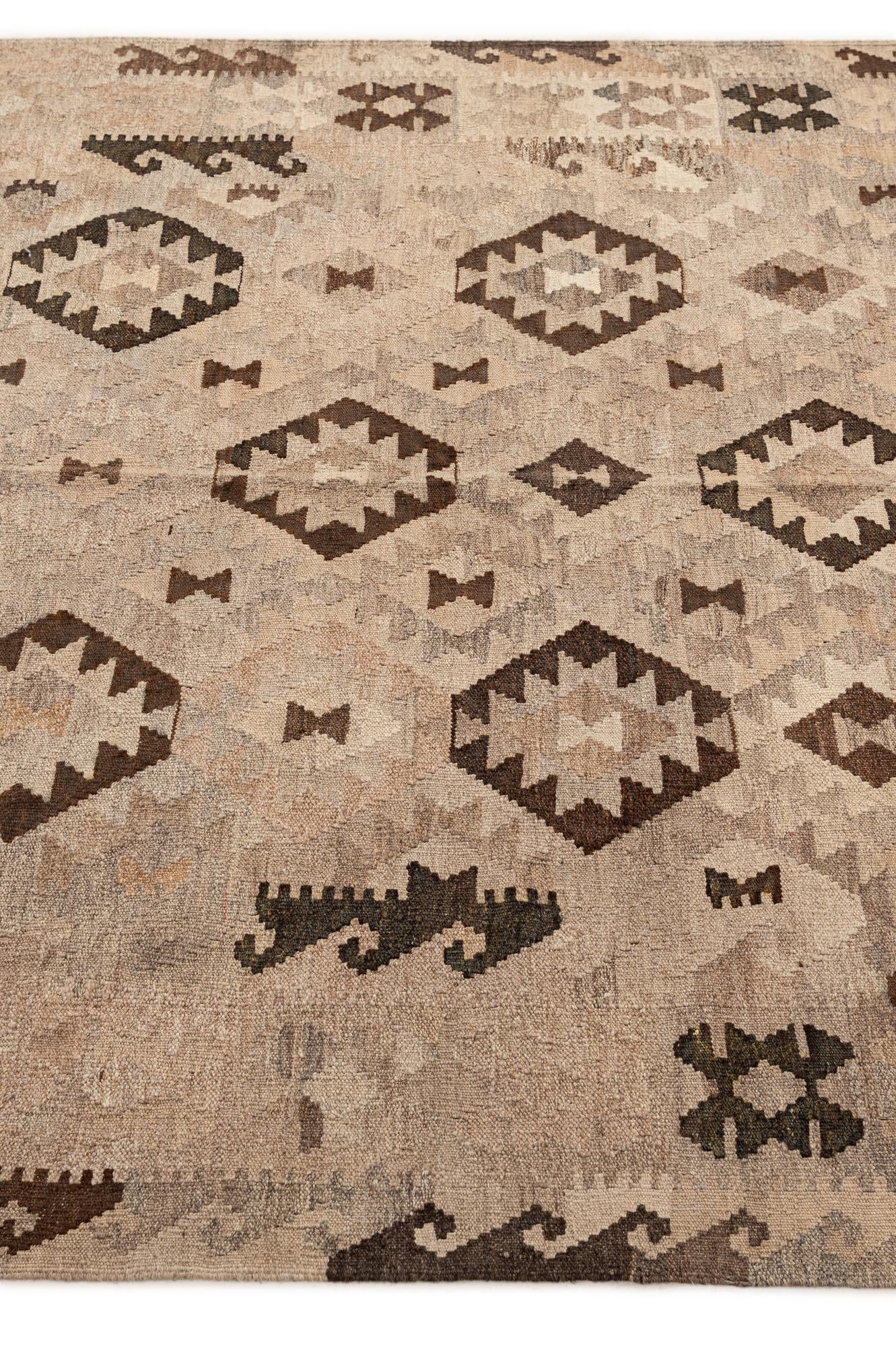 5' 2 x 6' 9 Hand Woven Kilim Maymana Wool Rug