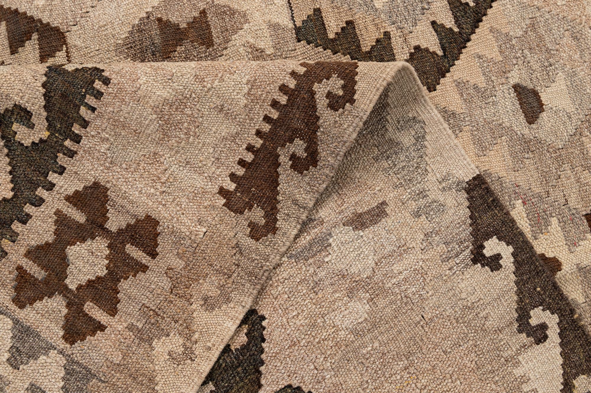 5' 2 x 6' 9 Hand Woven Kilim Maymana Wool Rug