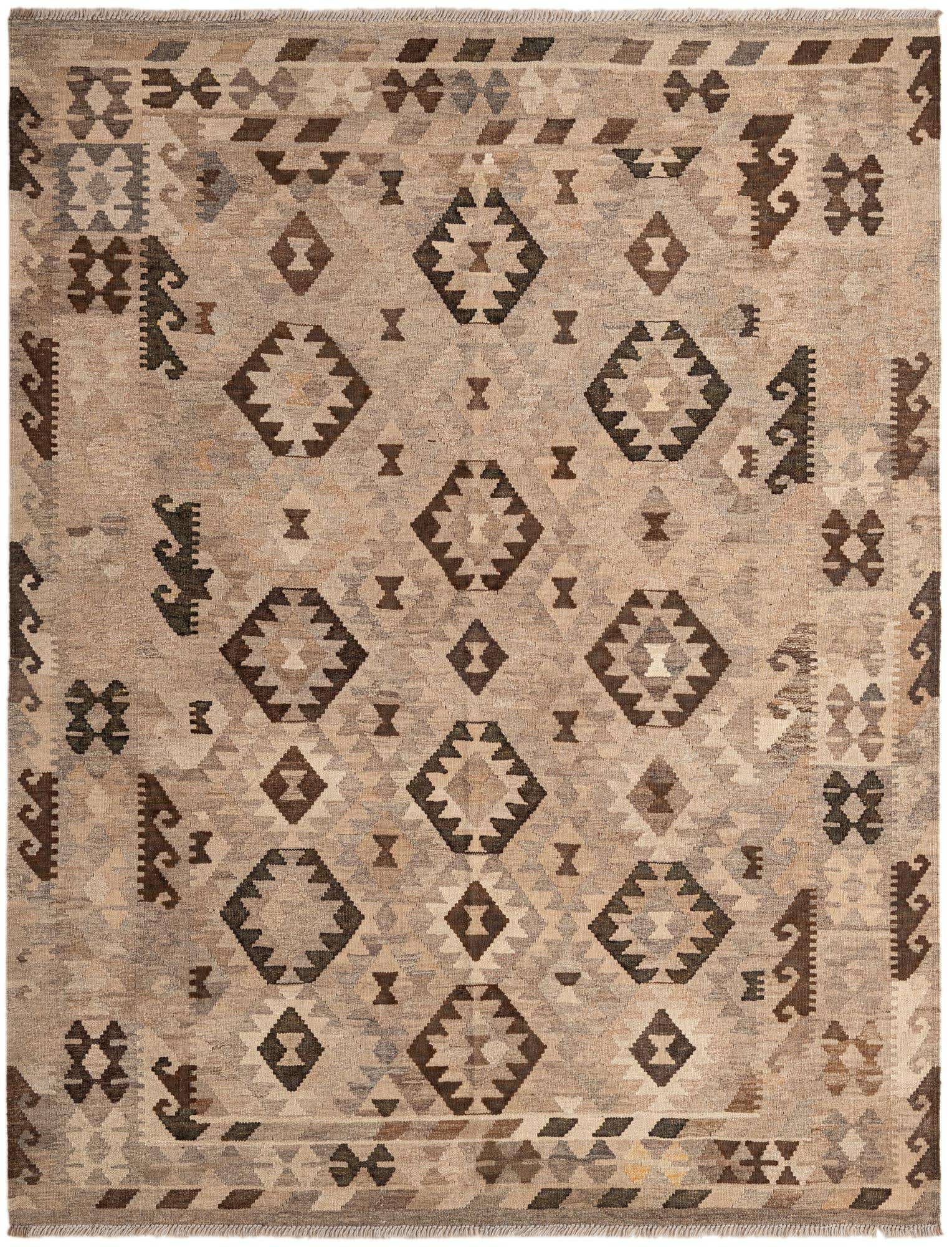 5' 2 x 6' 9 Hand Woven Kilim Maymana Wool Rug