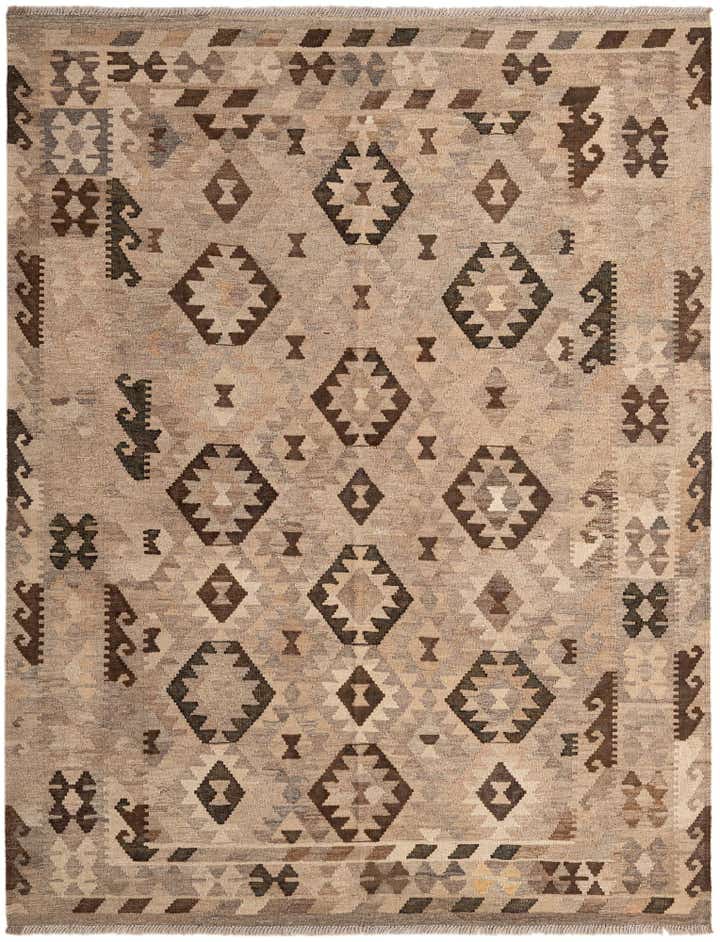 5' 2 x 6' 9 Hand Woven Kilim Maymana Wool Rug