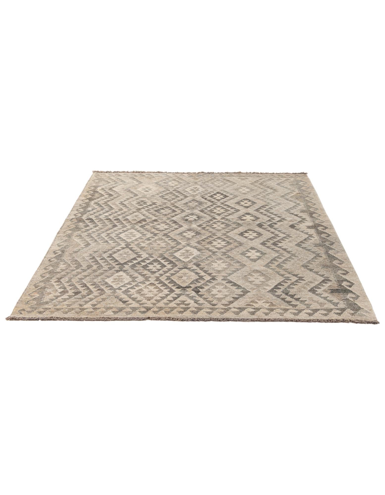5' 3 x 6' 10 Hand Woven Kilim Maymana Wool Rug