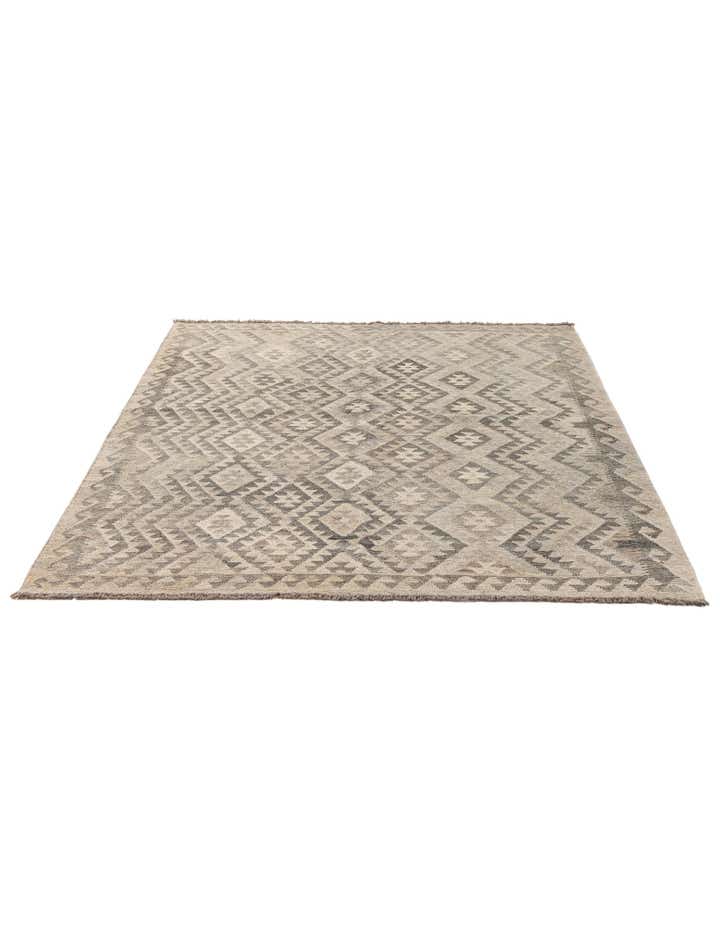 5' 3 x 6' 10 Hand Woven Kilim Maymana Wool Rug